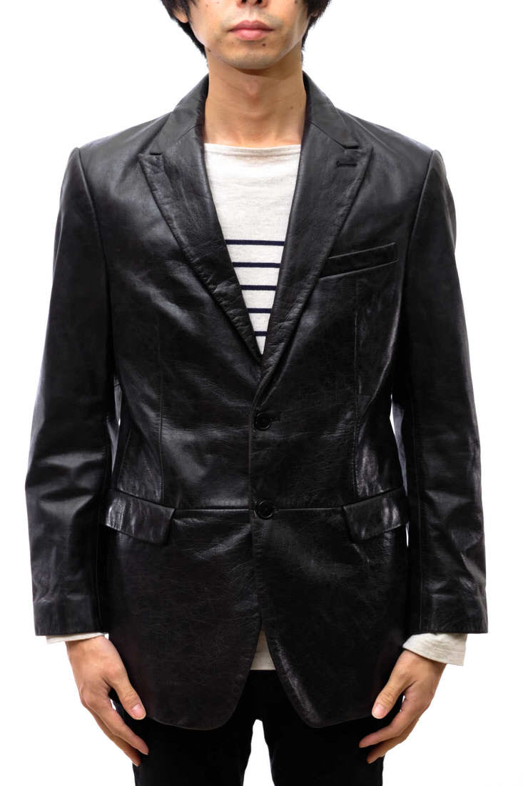 DKNY / ディーケーエヌワイ ピークドラペル ラムレザー 羊革 シングル