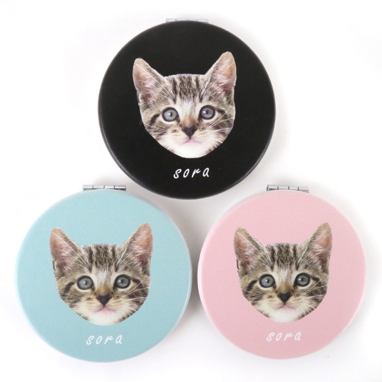 オーダーメイド（名前入り）】コンパクトミラー ピンク グリーン