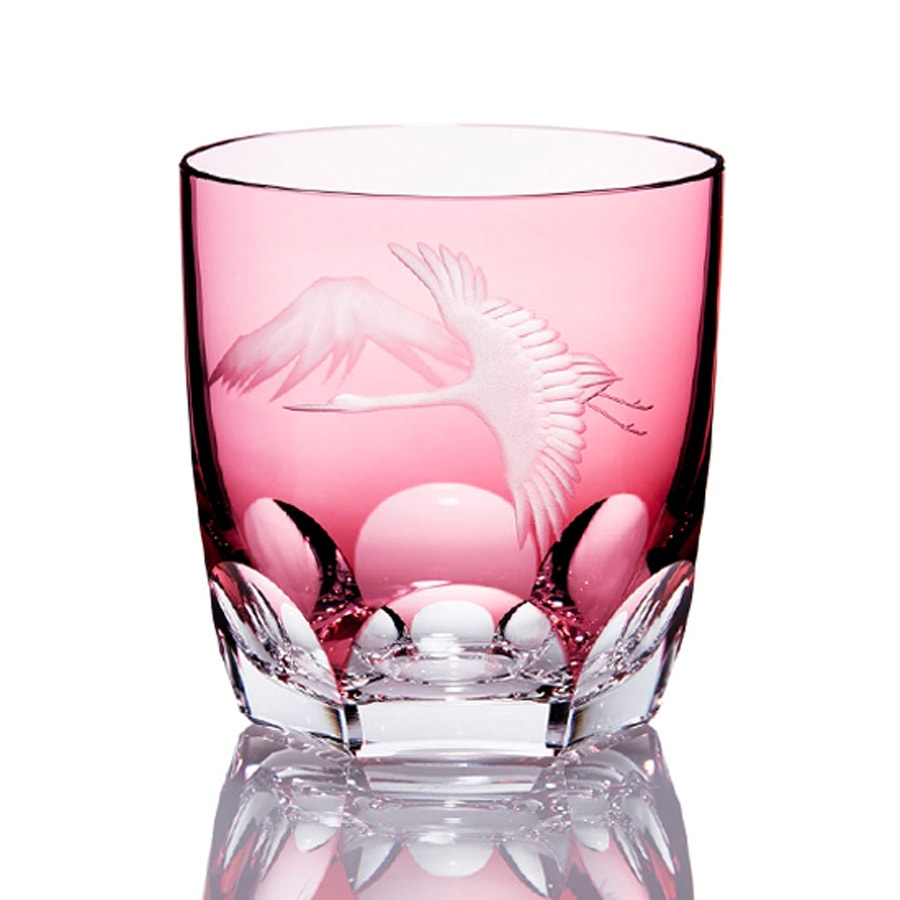 ロックグラス＜鶴と富士山＞赤 KAGAMI | ロックグラス | 伝統工芸品