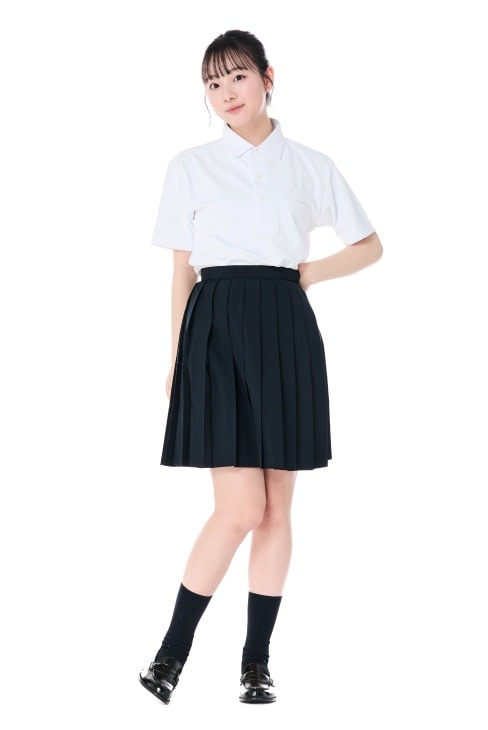ネイビー・グレーの無地プリーツスカート（48cm丈）は制服通販の