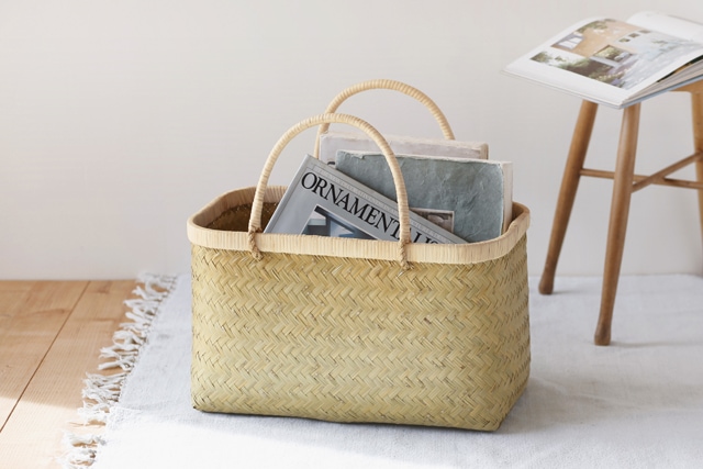 青竹市場かご(籐ハンドル/大サイズ)(約)幅44×マチ24×本体高さ27cm(約