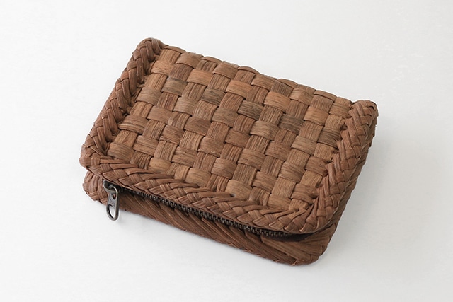 やまぶどう財布(国産材/市松編み/内側本革/L字ファスナー)(約)幅13.5