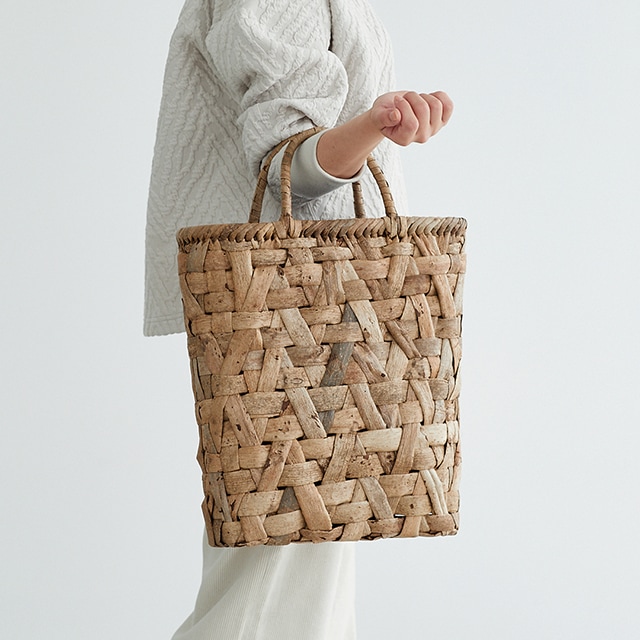 1点のみ 太ひごのくるみ籠(国産材/表皮/みだれ編み/特大サイズ)(約)最