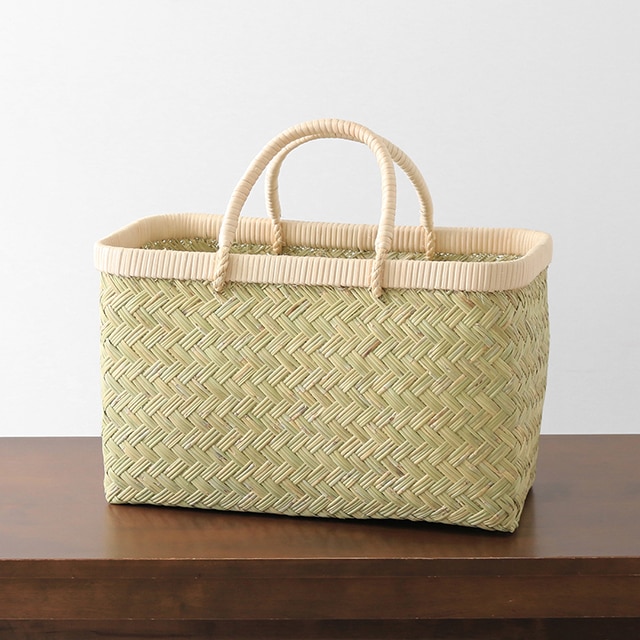 スズ竹市場かご(岩手県鳥越竹細工/籐ハンドル/小サイズ)(約)幅39×マチ