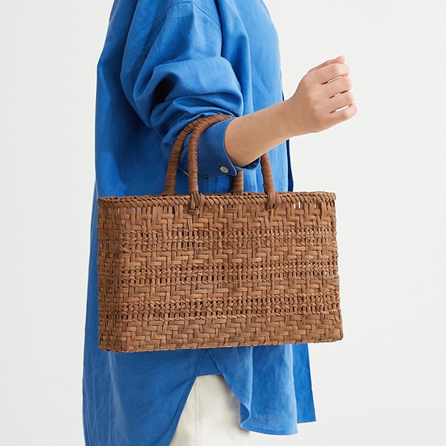 悠帆作 やまぶどう籠 (国産/透かし矢羽根×網代/横長/中サイズ)(約)幅35