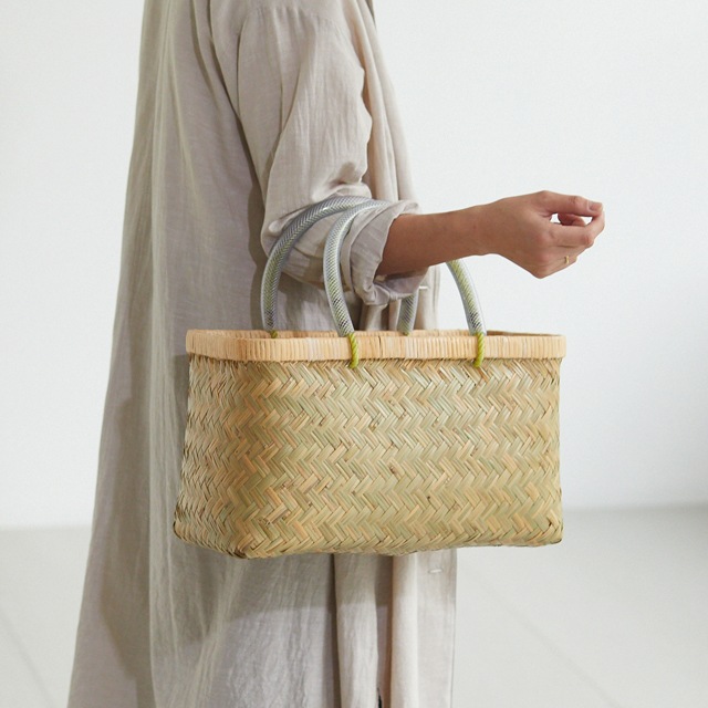 特選 青竹市場かご (チューブ取手/小サイズ)(約)幅39×マチ18×本体高さ