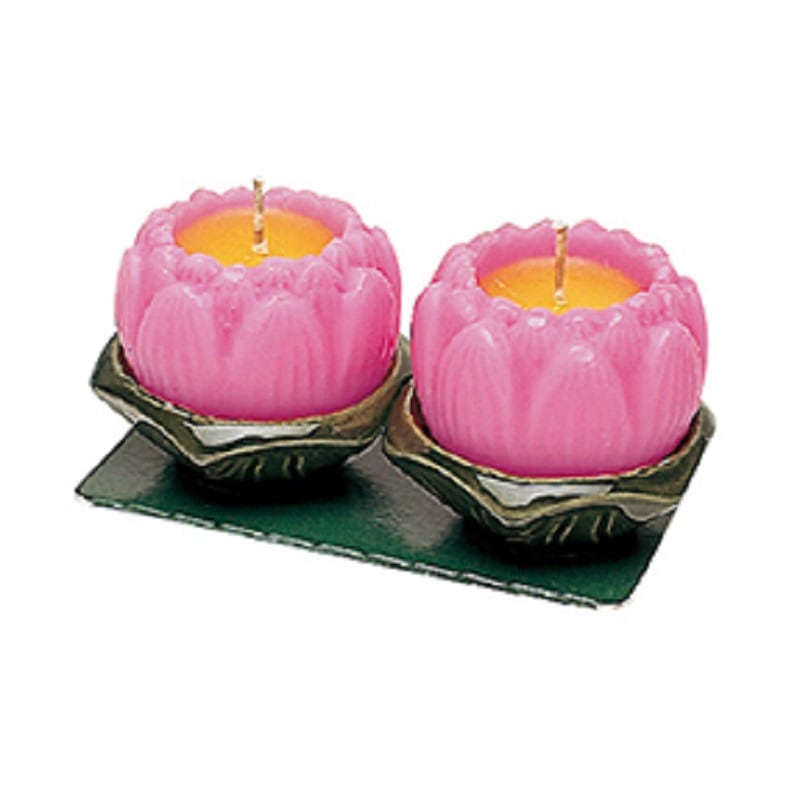 カメヤマの蓮型ローソク 『ミニ 蓮玉 【ピンク】 2個入台紙付き』燃焼