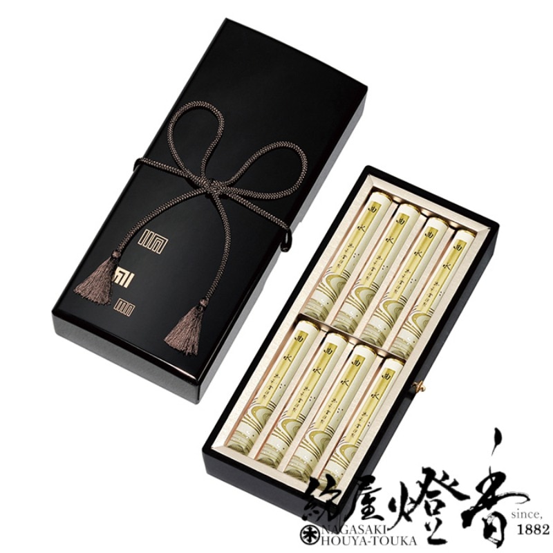 高級進物線香『沈水香木【曲水(きょくすい)-KYOKUSUI-】黒塗箱短寸8把