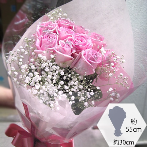 キラキラピンクローズ 10本の花束 | バラ・生花,ピンクローズ,花束