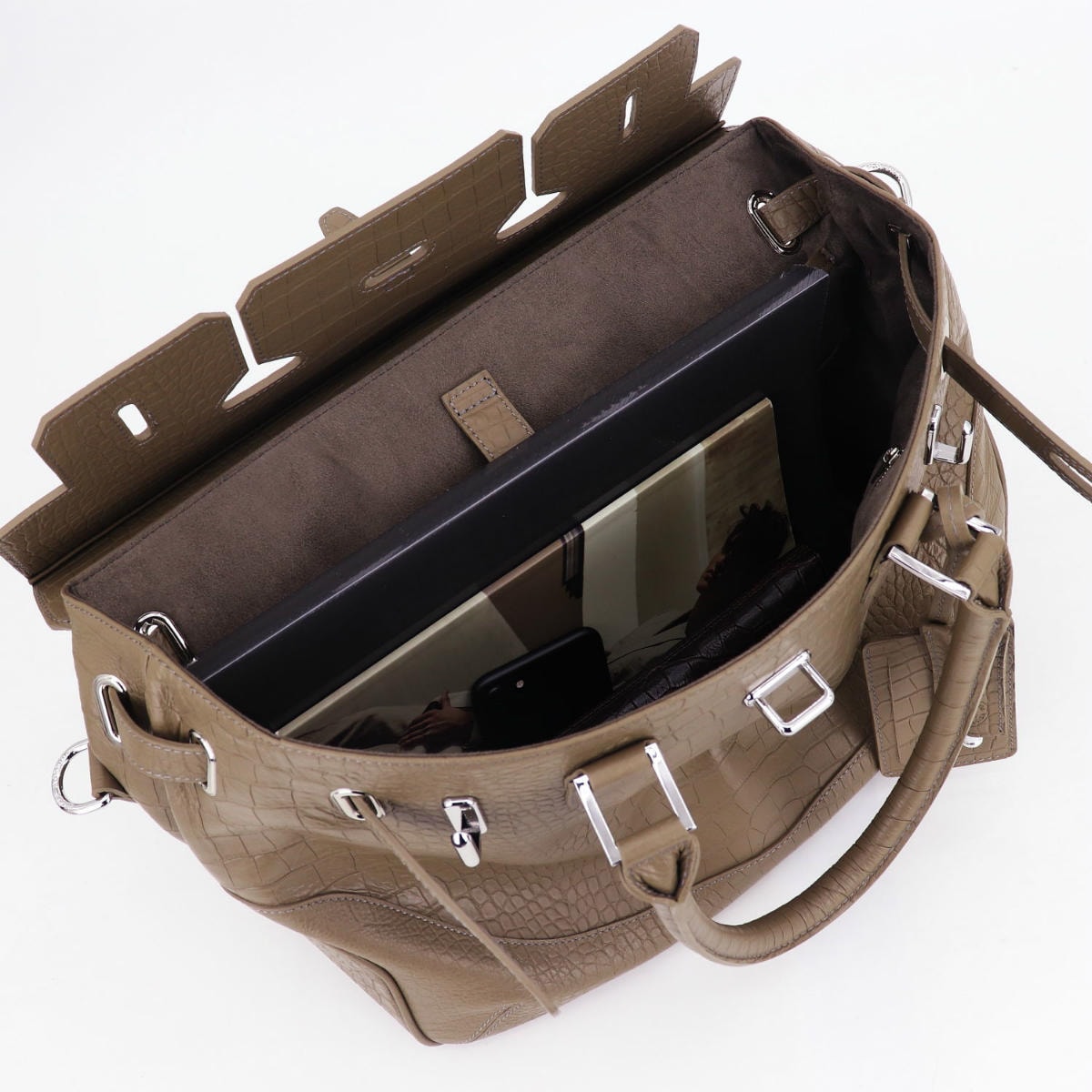 ペッレモルビダ ボストンバッグ 限定クロコ型押し エンボスレザー 被せ