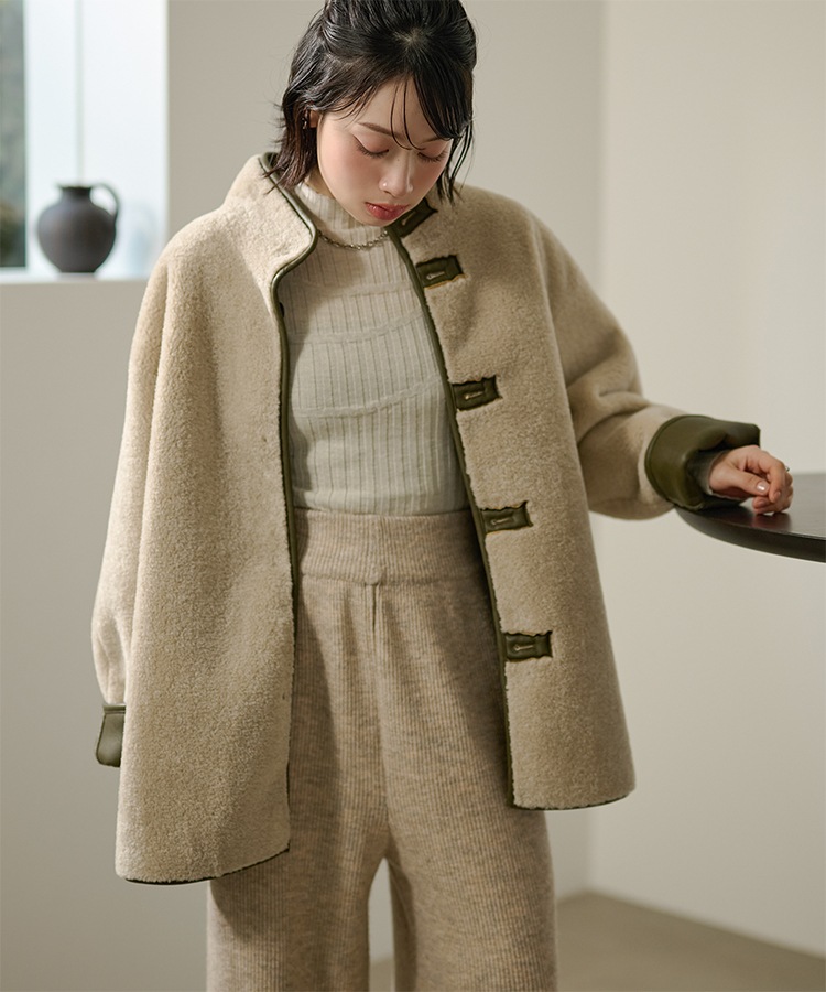 stand collar reversible boa middle coat | OUTER | LAULEN（ローレン）