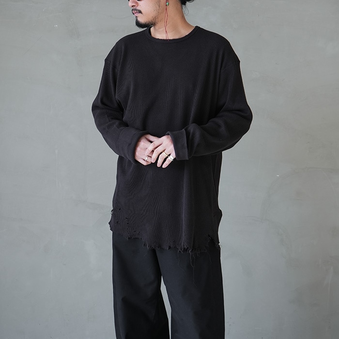 anc-std-ct03) / ANCELLM (アンセルム) / DAMAGE WAFFLE CREW LS T