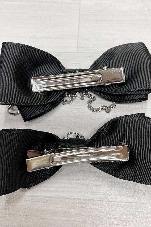 MA*RS】クロスハート×チェーンりぼん2個SETクリップ - ブラック size-F