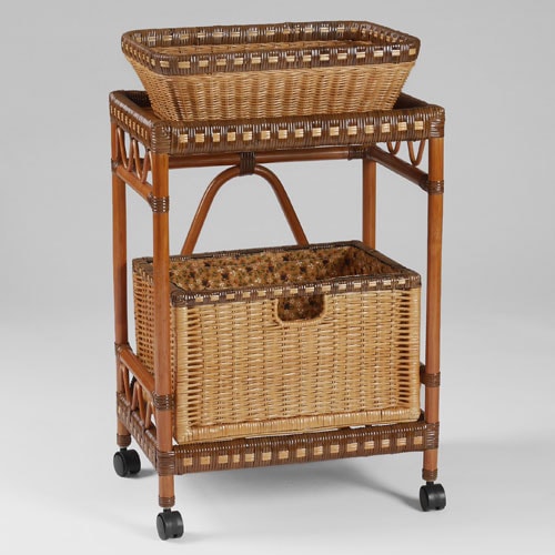 ランドリーワゴン 2段 ランドリーラック ラタン キャスター付き 14