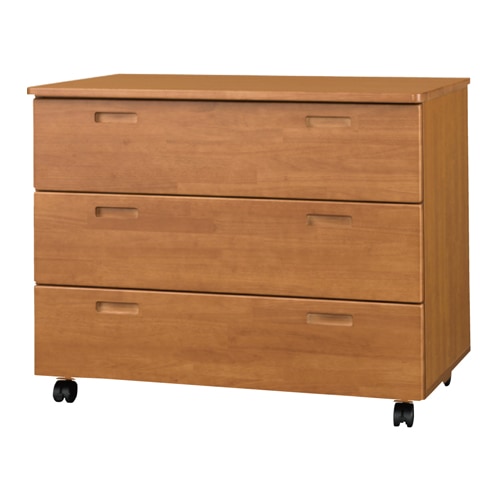 木製チェスト 3段 幅900×奥行580×高さ720mm キャスター付きチェスト
