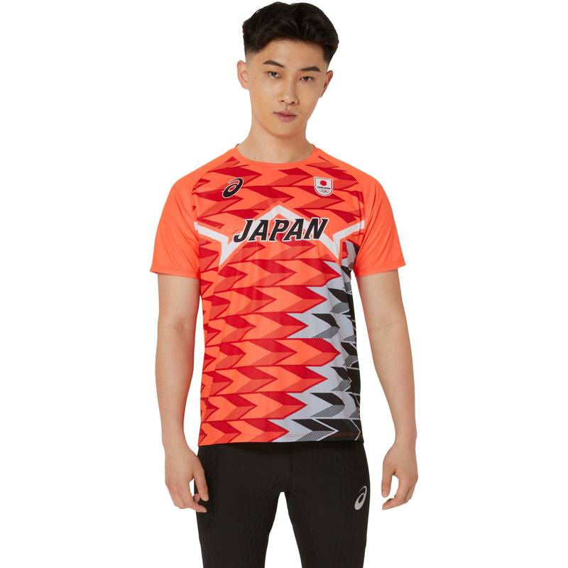 アシックス 陸上日本代表オーセンティック半袖シャツ サンライズレッド