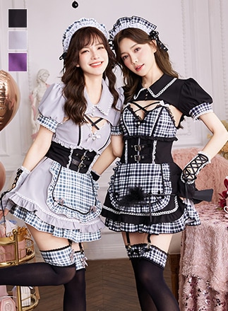 即日発送】ゴシックチェックメイドドレス《ハロウィンコスプレ7点