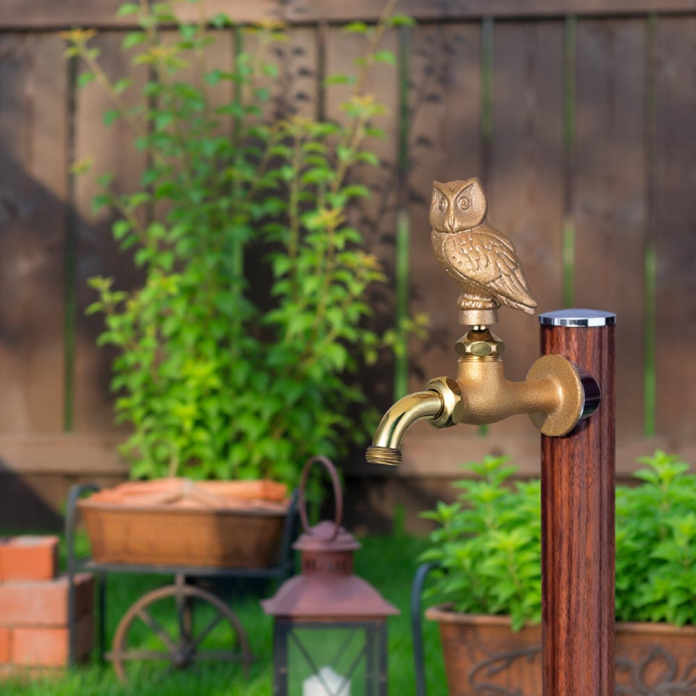 おしゃれな梟の屋外水栓（万能ホーム胴長・鋳肌）｜動物の形をした