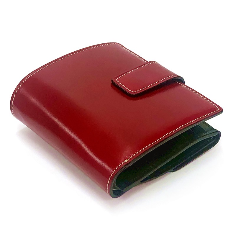 Brelio 本革 二つ折り財布 2つ折り財布 ベルト留め 小銭入れ付き