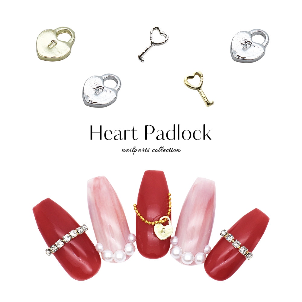 ネコポス送料無料】ネイルパーツ ハート南京錠パーツ 全4種 [ゴールド
