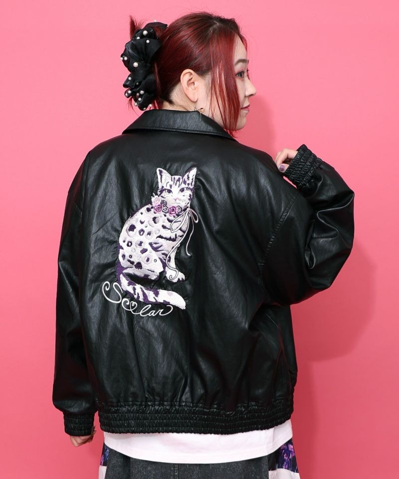 スカラー / ネコ刺繍フェイクレザー×裏地ブルゾン | BRAND,ScoLar