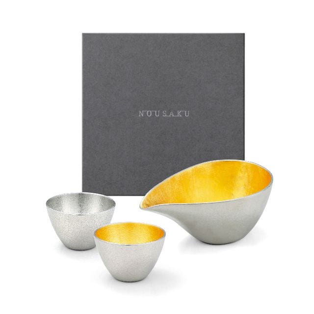 片口 - 大 - 金箔・ぐい呑 錫・金箔セット（桐箱入）｜錫製雑貨・酒器