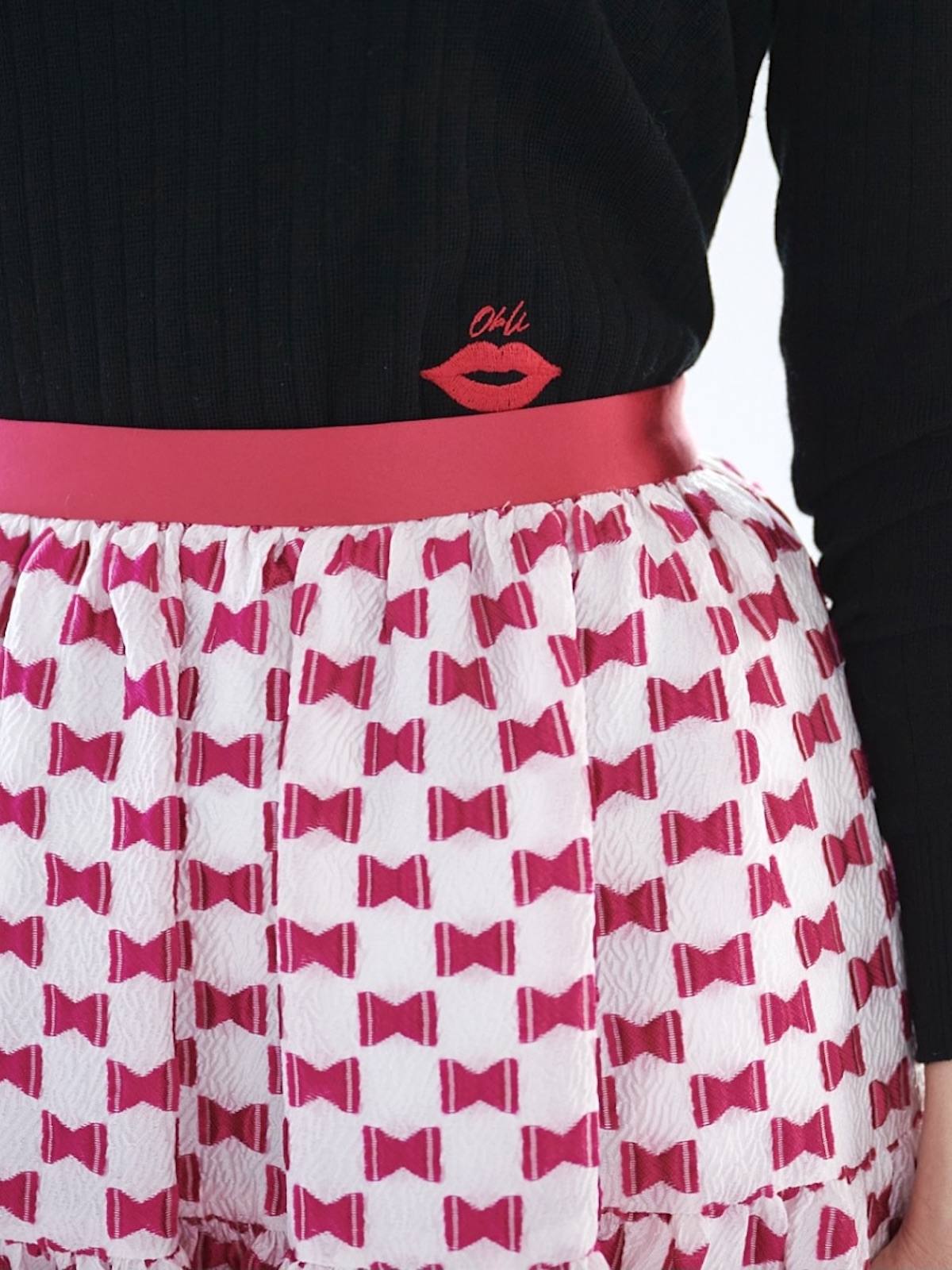 リボンジャガードスカート/ピンク【残りわずか】 | ALL | OBLI