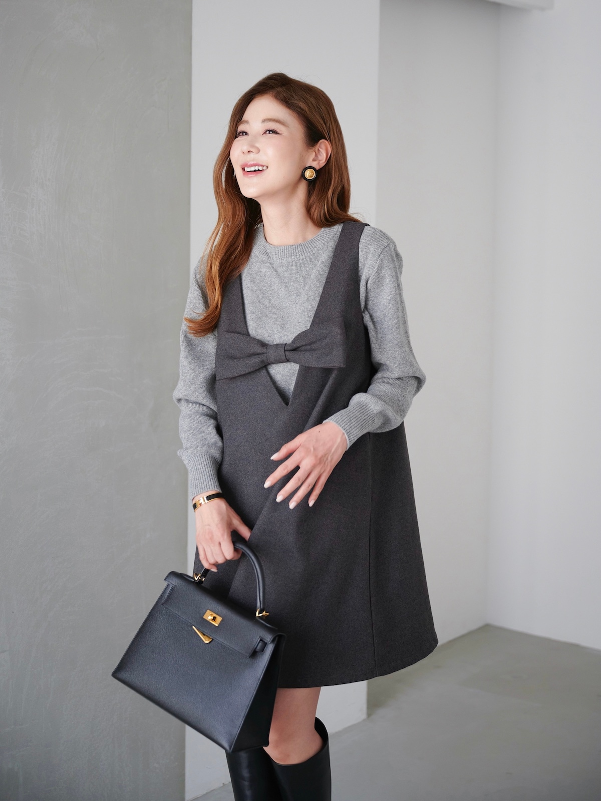 グレーリボンジャンパーワンピース | DRESS | OBLI