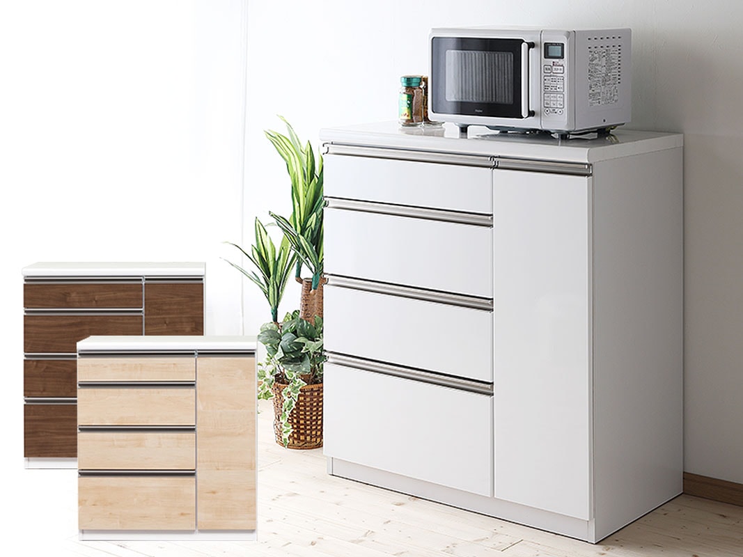 キッチンカウンター(引出しタイプ テルス 幅89 鏡面ホワイト