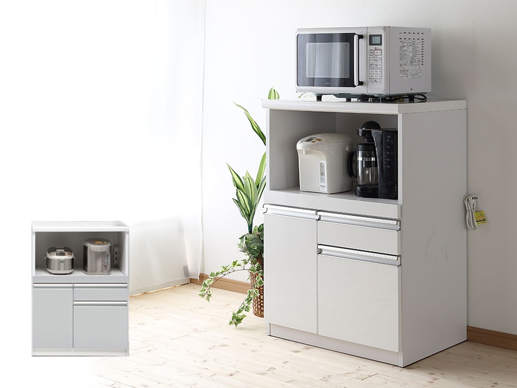 キッチンカウンター ラグBタイプ(オープン) 幅70 鏡面ホワイト 鏡面