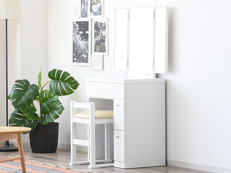 ドレッサー 可愛い テーブル 三面鏡 椅子付き 白 コンセント付き