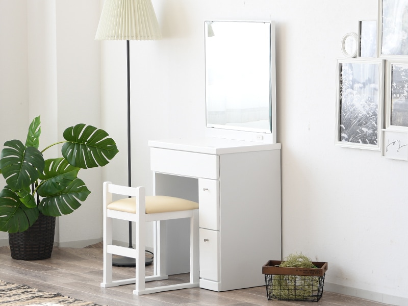 一面鏡 ドレッサー 白 ホワイト コンパクト 椅子付き セット スツール