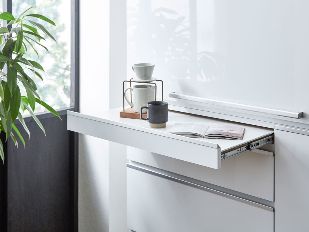 食器棚 レンジ台 ナポリスライドアップ扉タイプ 幅120 鏡面ホワイト