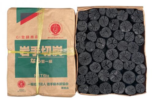 国産木炭】 岩手切炭 なら 堅一級 丸炭 6kg 袋 [インテリア・消臭][菊