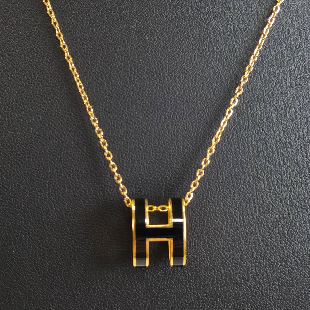 HERMES エルメス ポップH ミニ ネックレス ペンダント 黒×ゴールド