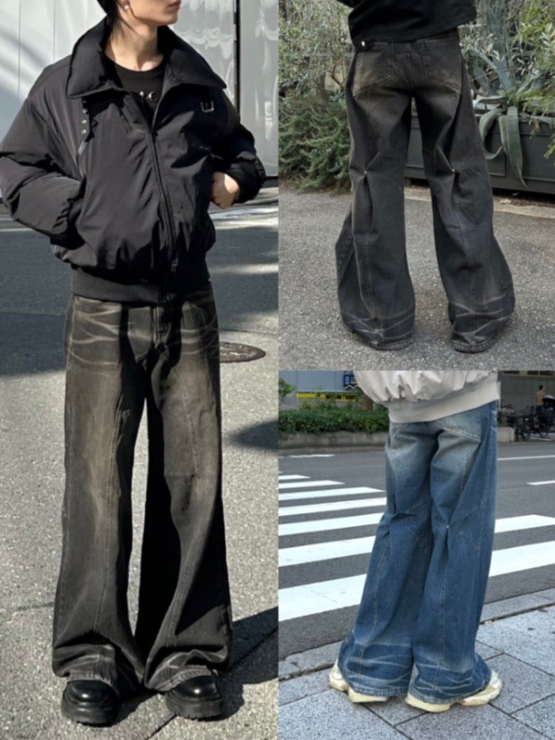 大阪店WEB限定受注制【Chikashitsu +】back snap wide flare denim