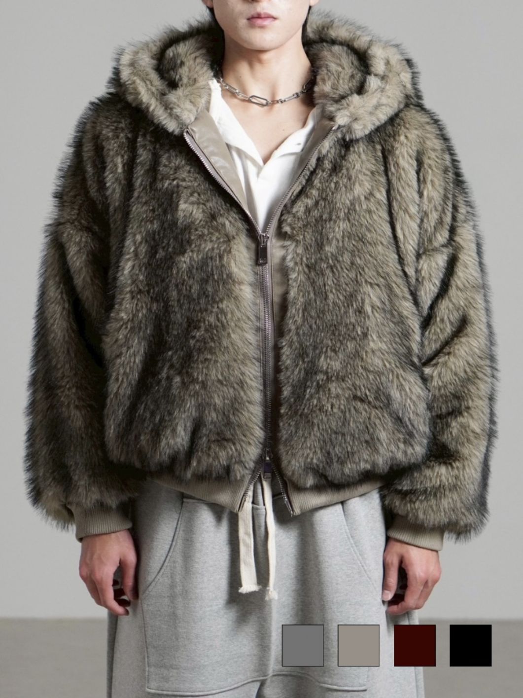 受注制【Chikashitsu +】oversized hooded fur blouson