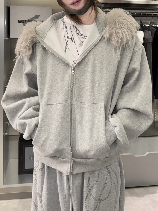 受注制【nmtc +】simple fur zip up hoodie 【エヌエムティーシー