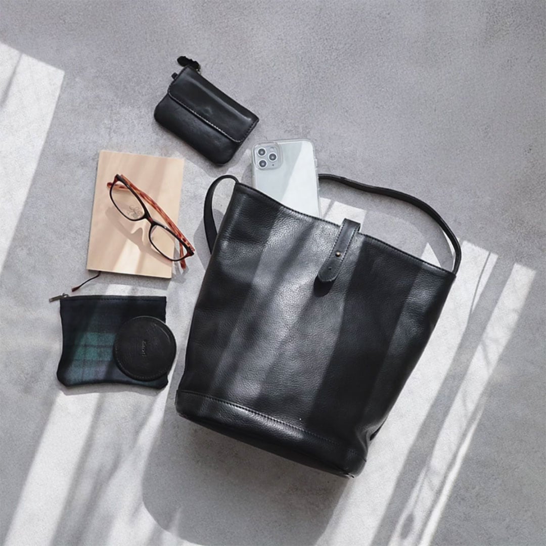 かすり布顔バケツ型バック 長財布が入る バケツバッグ