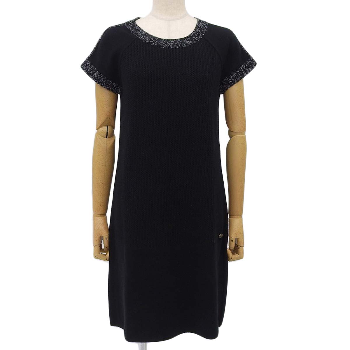 シャネル CHANEL ニットワンピース 半袖 コットン ブラック 38