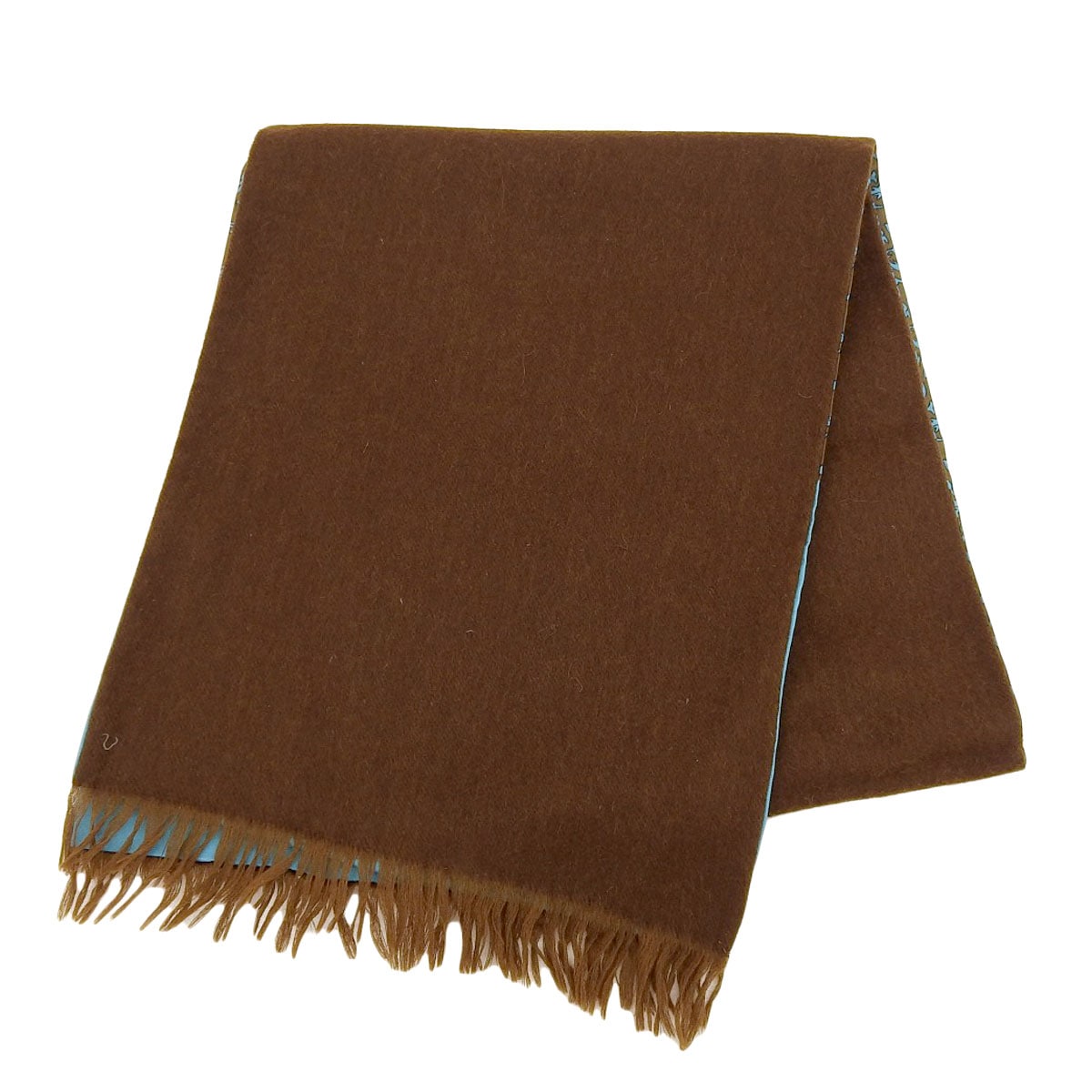 エルメス HERMES マフラー シルク ブラウン×ライトブルー メンズ 8391