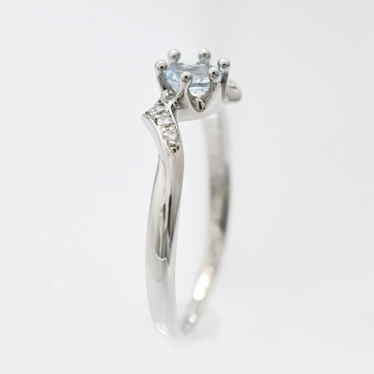 4℃ PT950 プラチナ アクアマリン ダイヤ リング 9号 レディース 3399