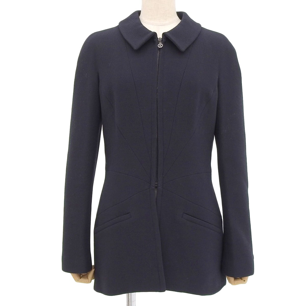 シャネル CHANEL ジャケット ウール シルク昆裏地 ネイビー 38