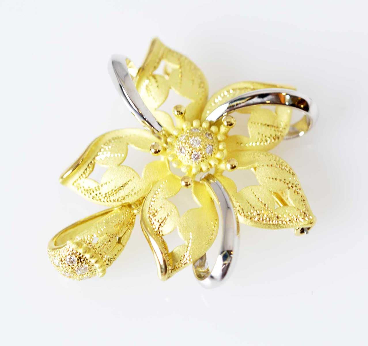 HIKO 松井久子 K18YG PT900 ダイヤ0.15ct ブローチ ジュエリー作家