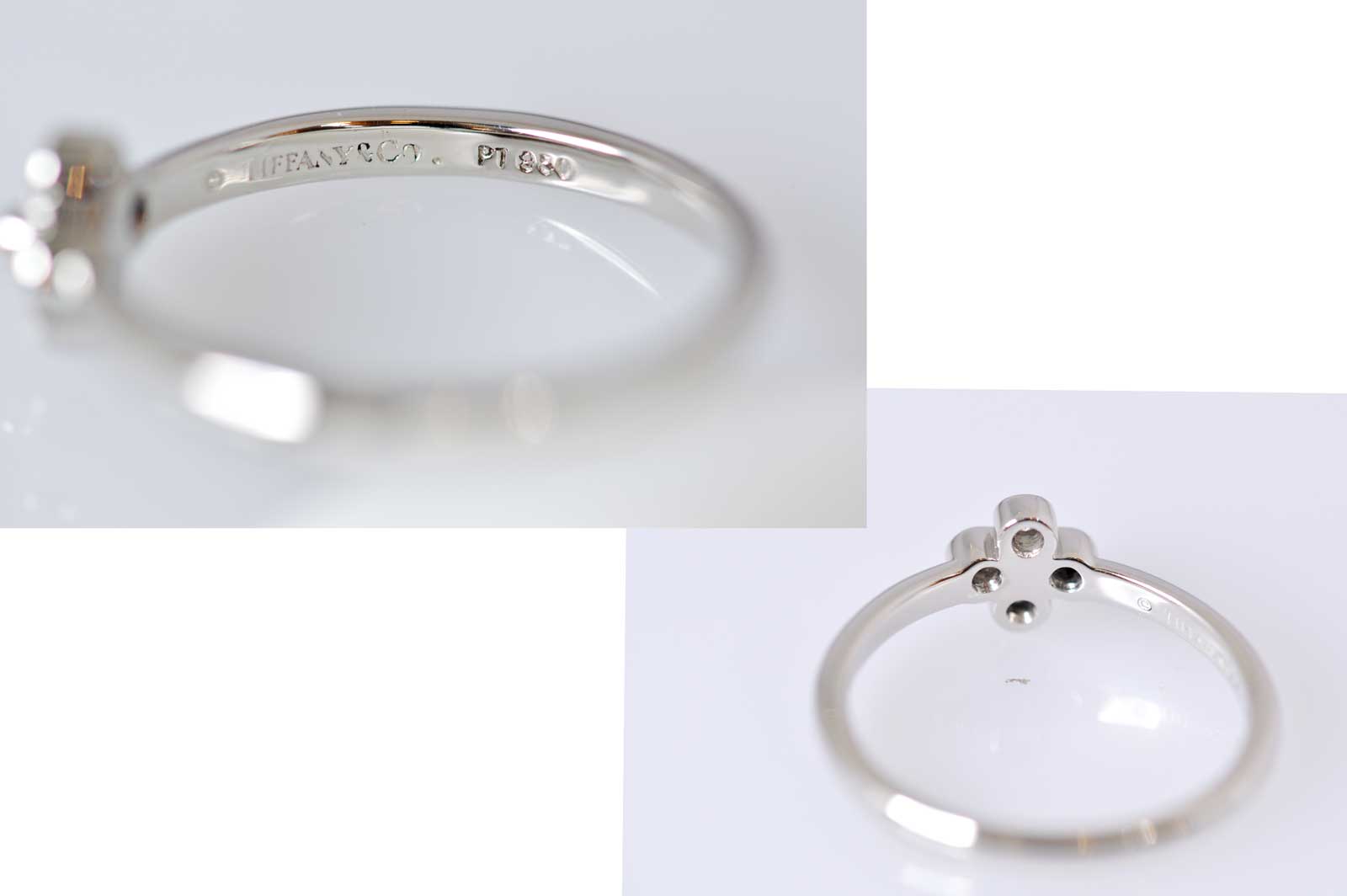 ティファニー PT950 ダイヤ 4P フラワーレース リング 12号 レディース