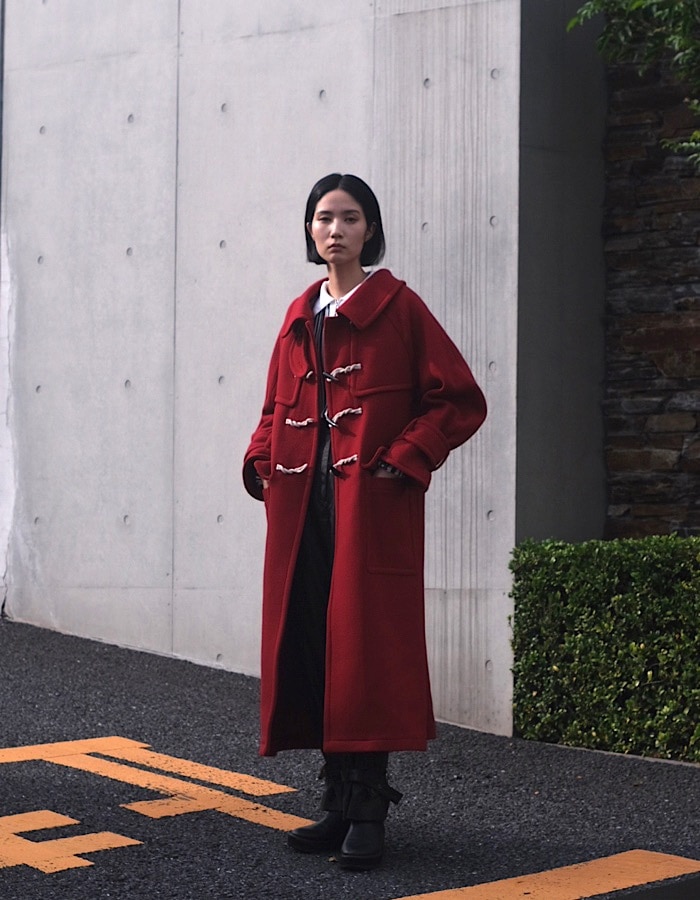 Herringbone Duffle Coat / red | OUTERS,COAT | RUMCHE OFFICIAL