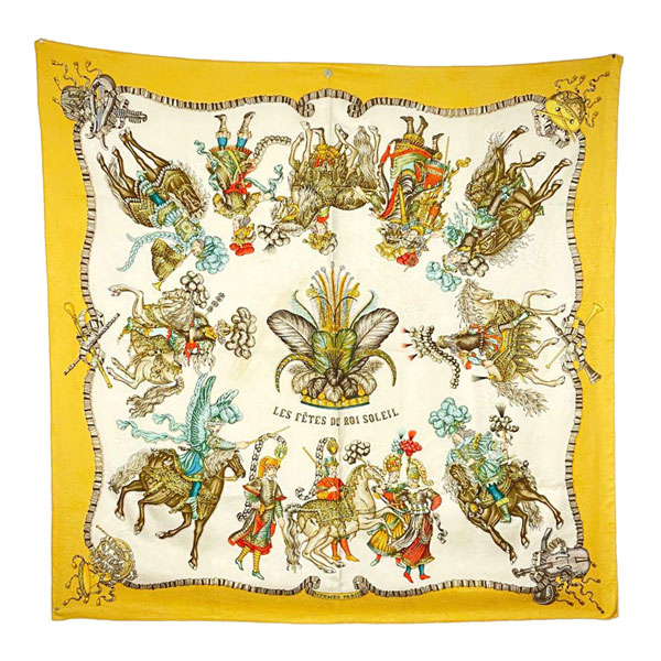 HERMES エルメス カレ90 太陽王 スカーフ シルク ベージュ 大判 カレ