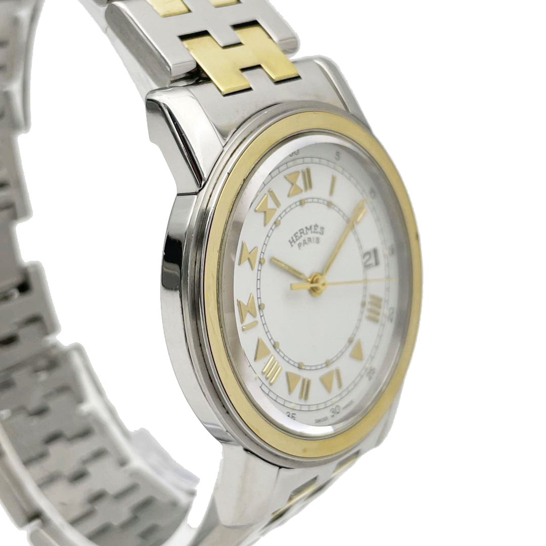 HERMES エルメス メンズ腕時計 キャリック QZ SS GP コンビ シルバー