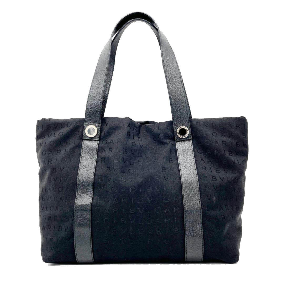 BVLGARI ブルガリ トートバッグ ロゴマニア キャンバス ブラック