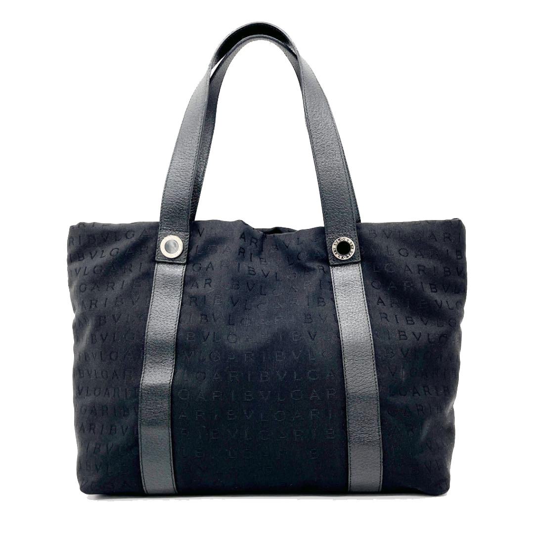 BVLGARI ブルガリ トートバッグ ロゴマニア キャンバス ブラック